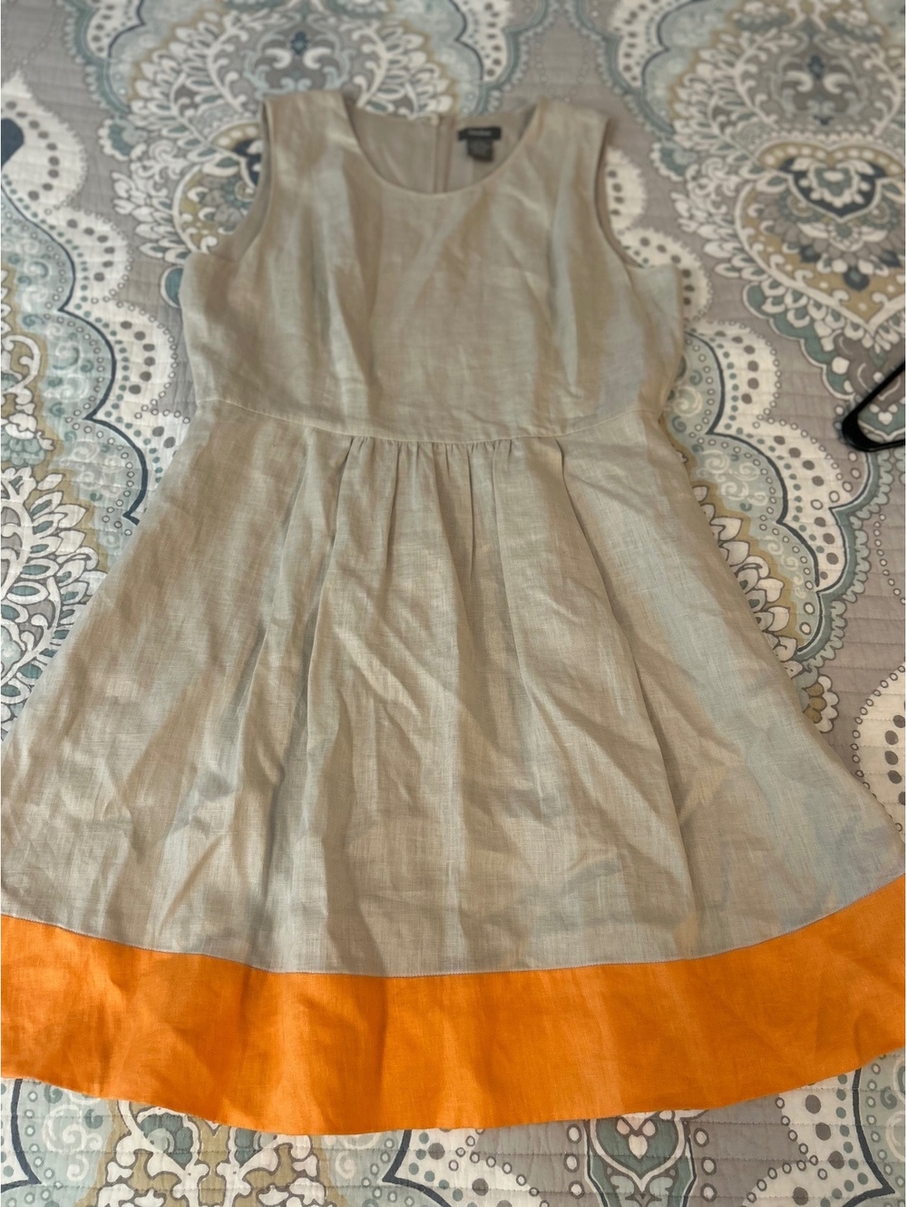 Neiman Marcus Linen Sleeveless Dress with Orange Trim Size L